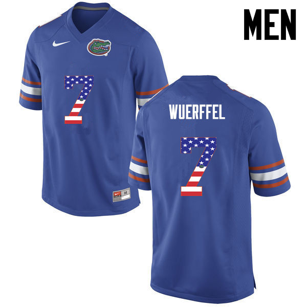 Men Florida Gators #7 Danny Wuerffel College Football USA Flag Fashion Jerseys-Blue - Click Image to Close